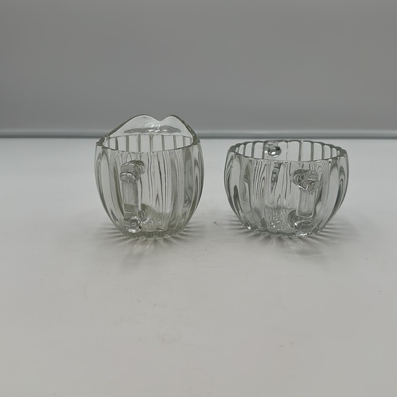 Jeannette Glass Clear Sugar Creamer Set Vintage Ribbed Hobnail Bottom - Picture 2 of 16